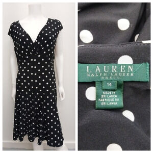 Lauren Ralph Lauren Fit & Flare A-Line Dress Plus 14 Black White Polka